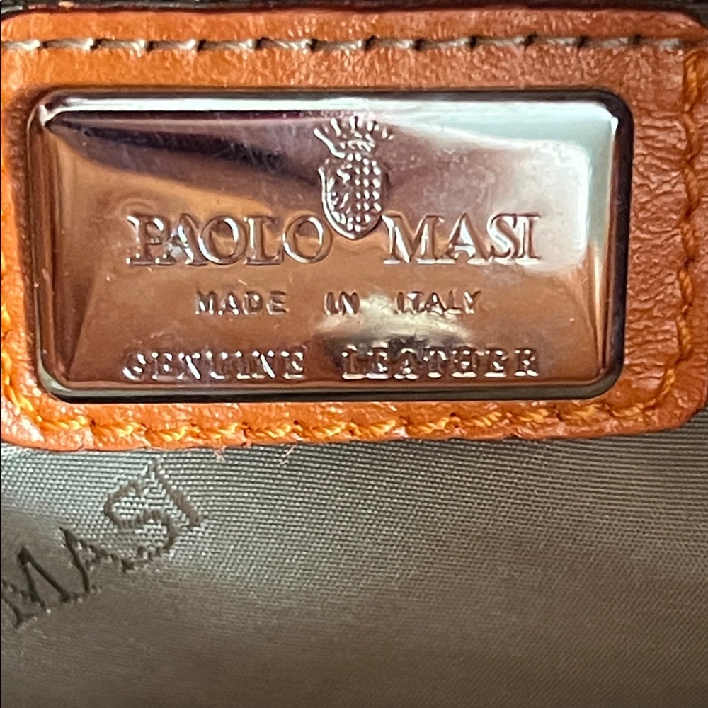 Paolo Masi Orange Braided-Handle Leather Shoulder Bag - Picture 6 of 10